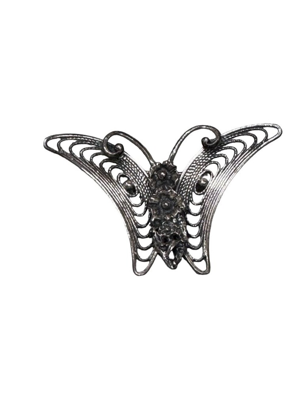 Vintage Beau Sterling Silver Filigree Butterfly Moth Brooch Pin Floral Elegant